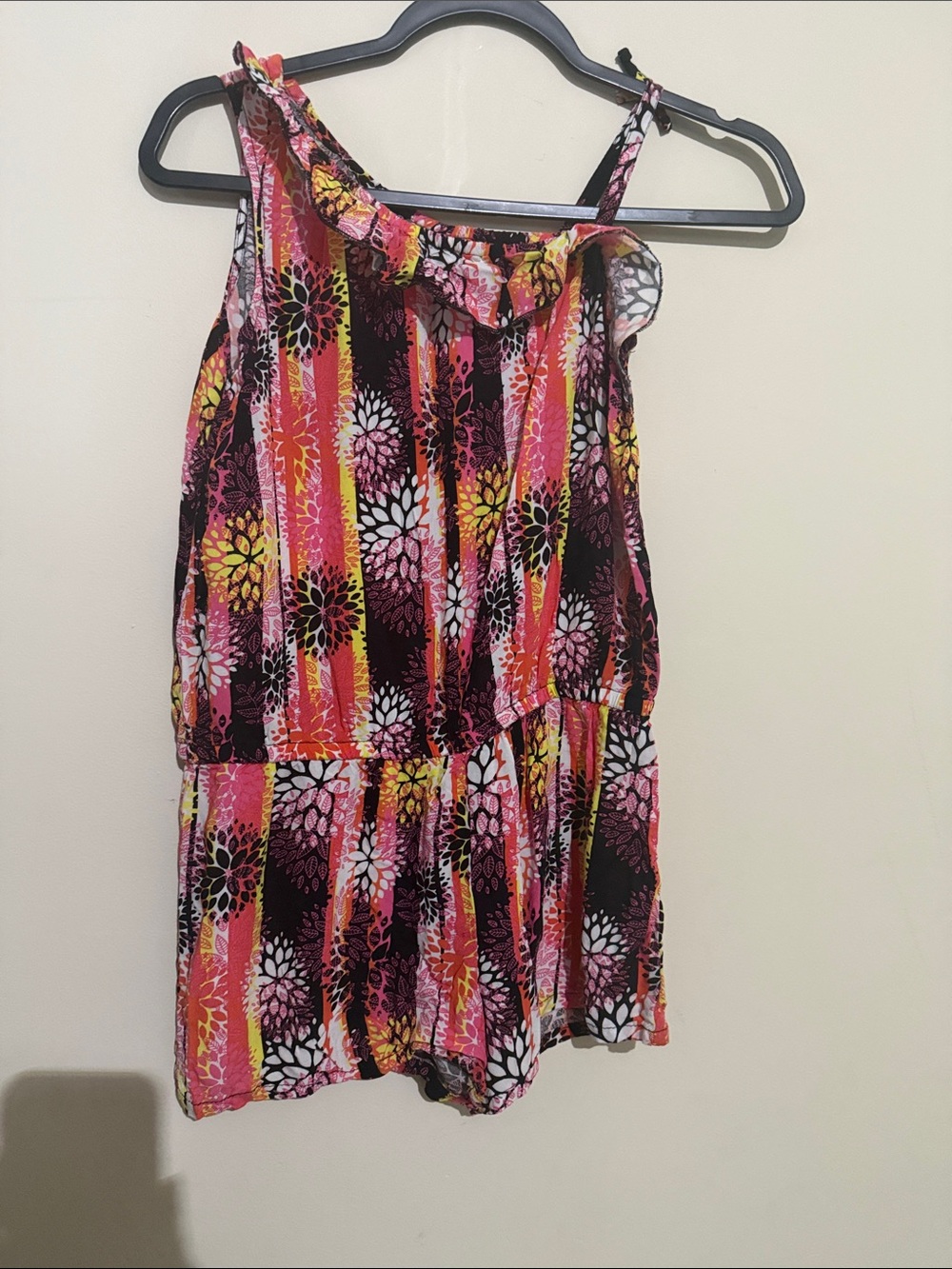 Faded Glory Pink Black Floral Print Romper size 10/12